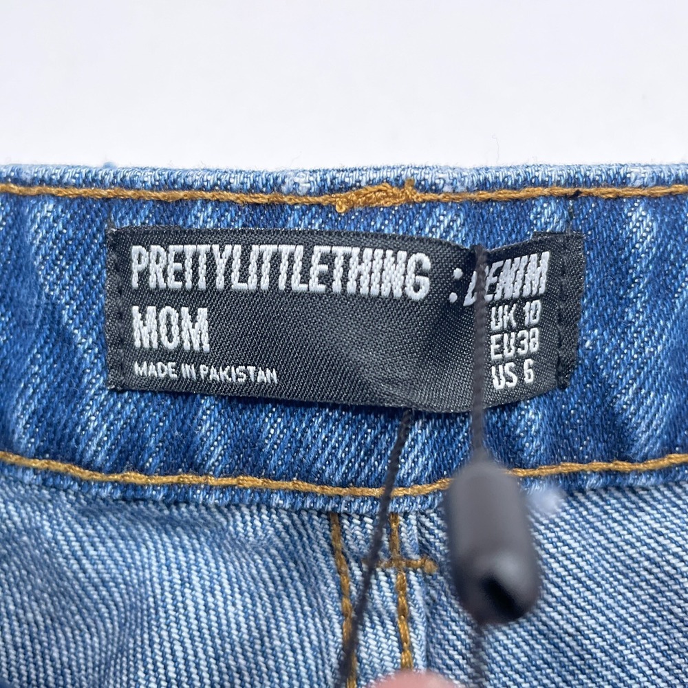 Pretty Little Thing Mom Jeans Women's Size 6 High Waist Ripped Light Wash NEW - Picture 5 of 12